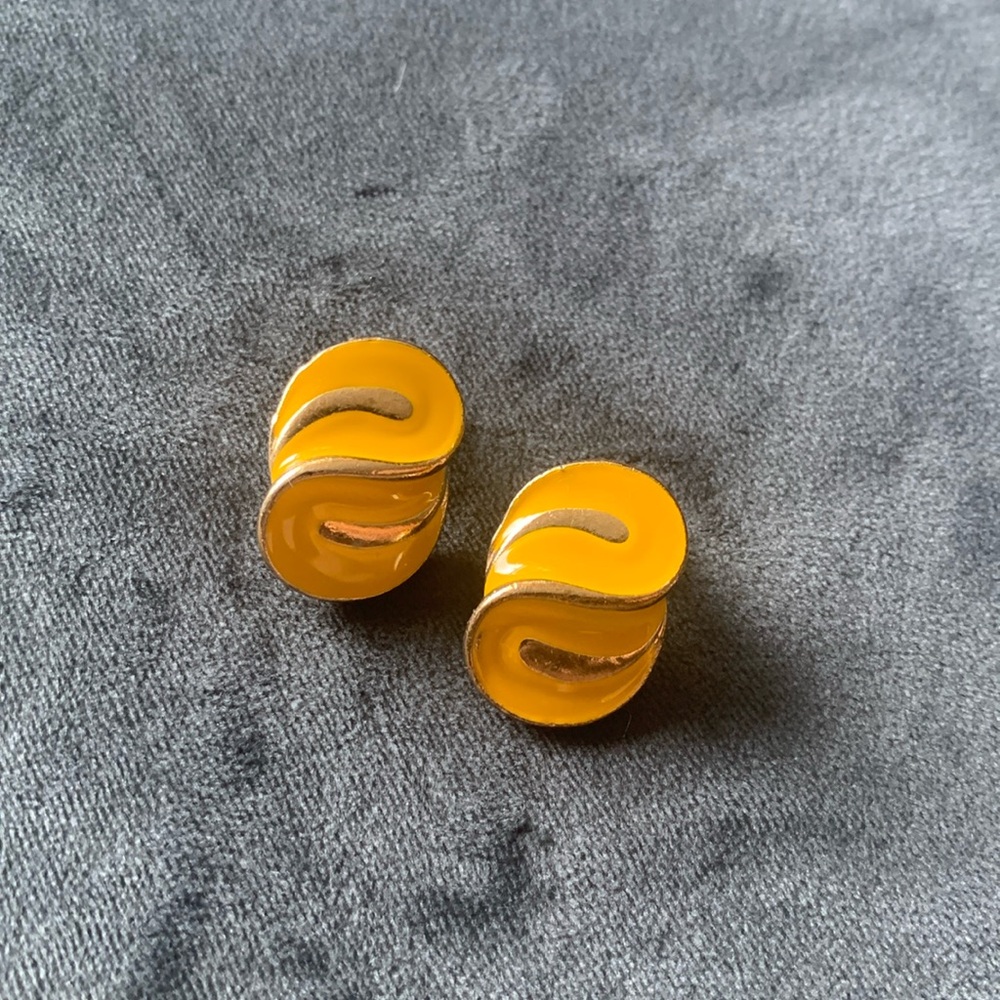 Gold and Yellow Enamel Vintage ClipOn Earrings